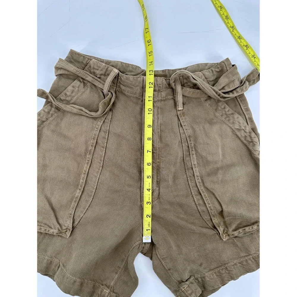 MOTHER The Chute Paperbag Shorts‎ Olive Green High Waist Tie Belt Womens 26